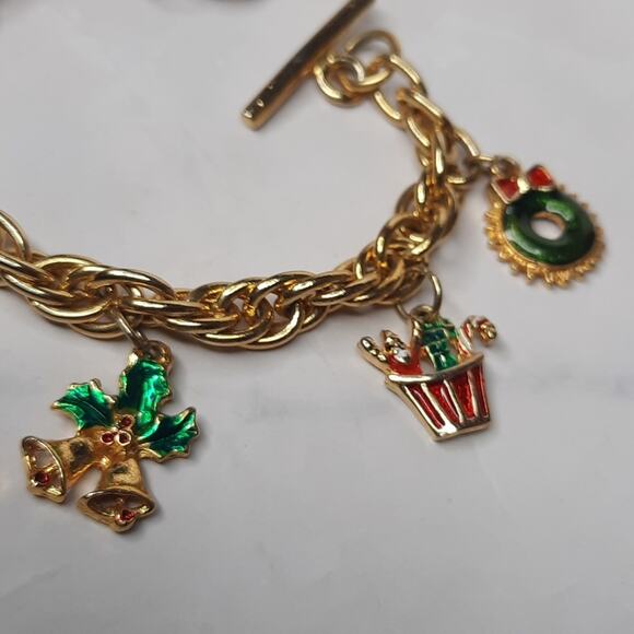 Gold Tone Christmas Holiday Charm Bracelet - Picture 3 of 6